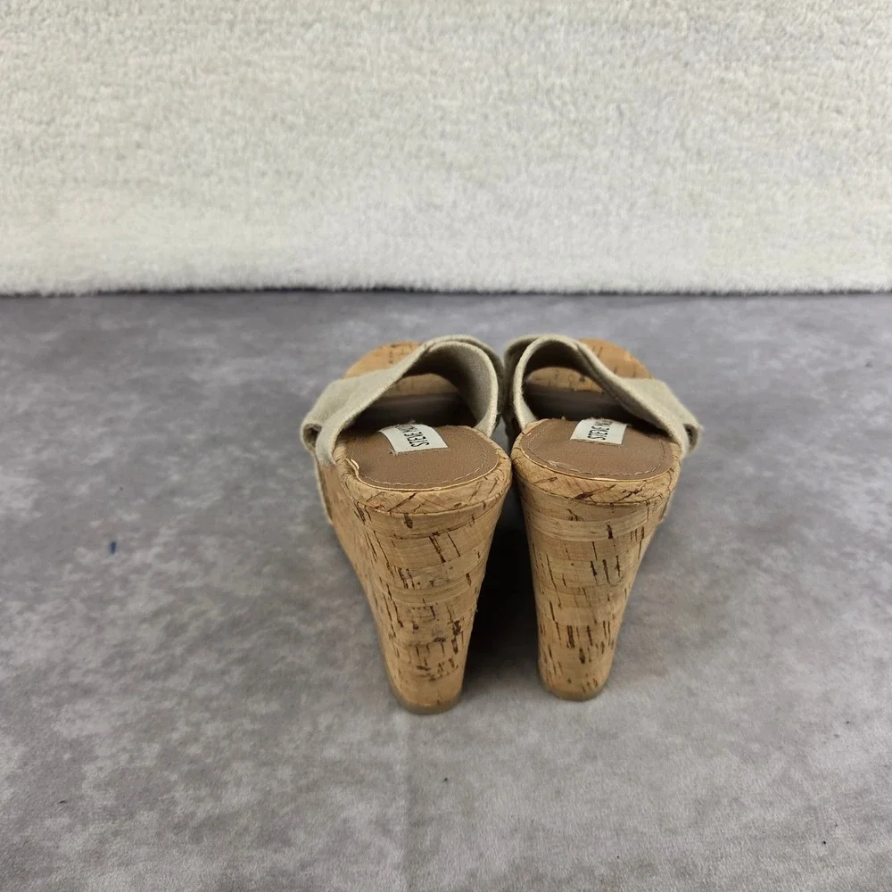 Steve Madden Womens Beige Fabric Crisscross Cork Platform Wedge Sandals S1941